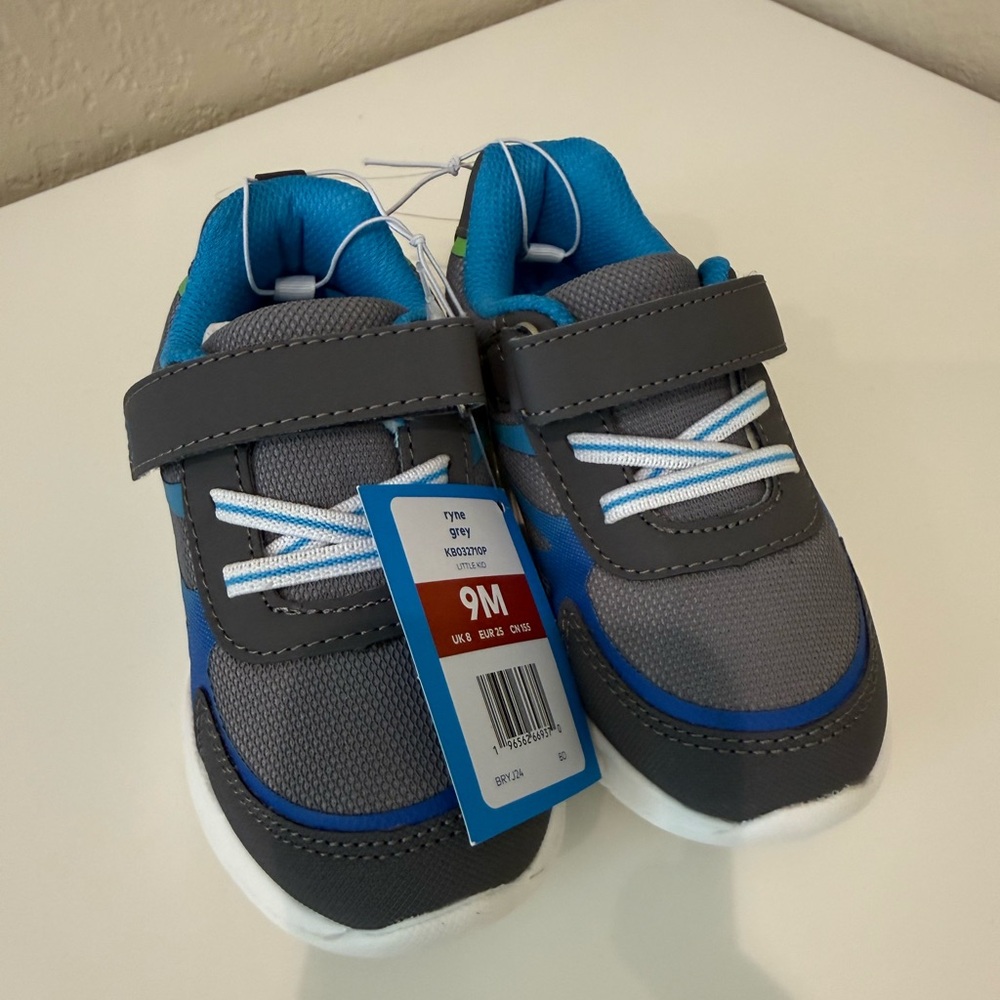 Stride Rite Ryne Gray and Blue Kids Sneakers with Hook-and-Loop Strap
